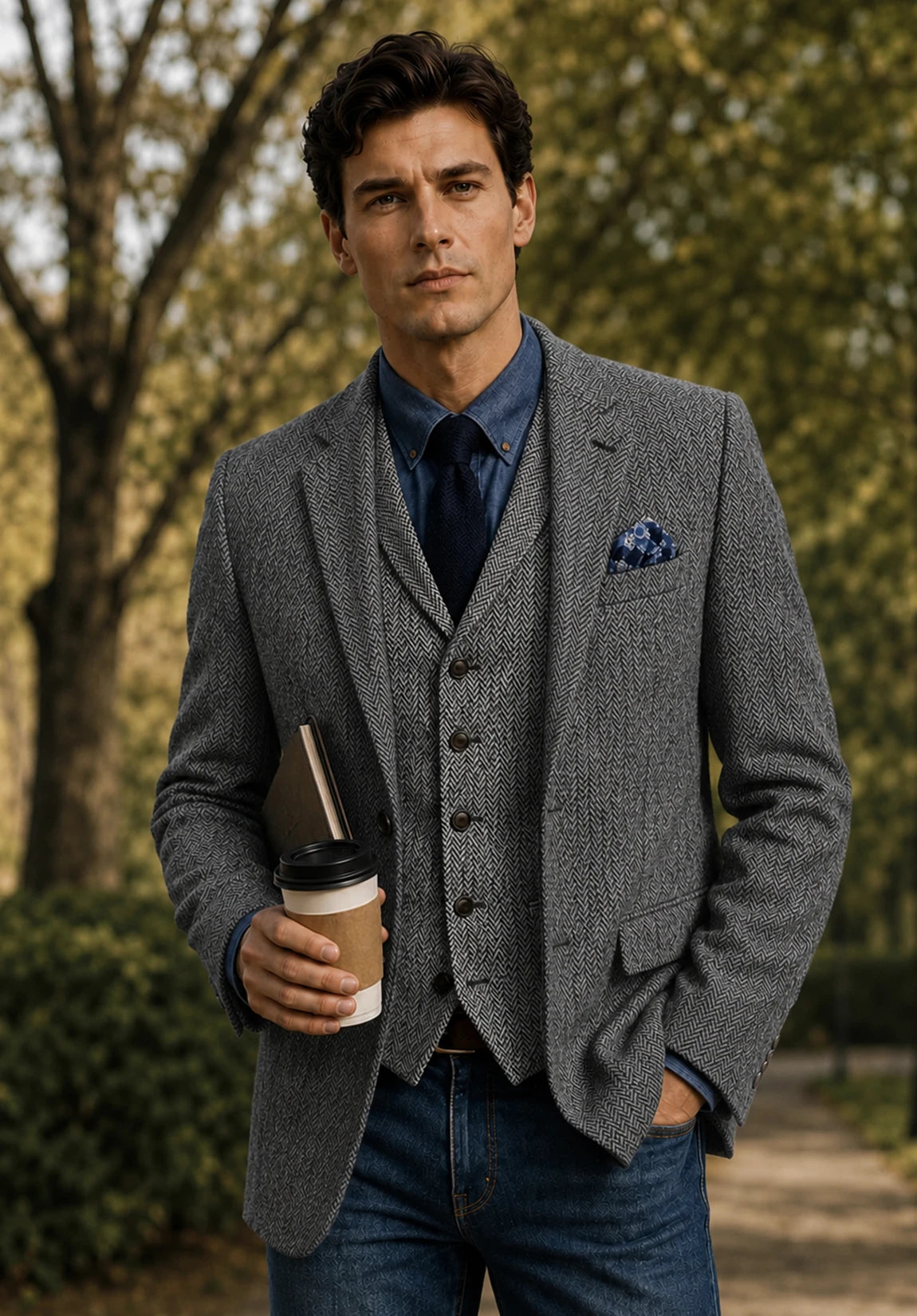 Men's gray herringbone jacket