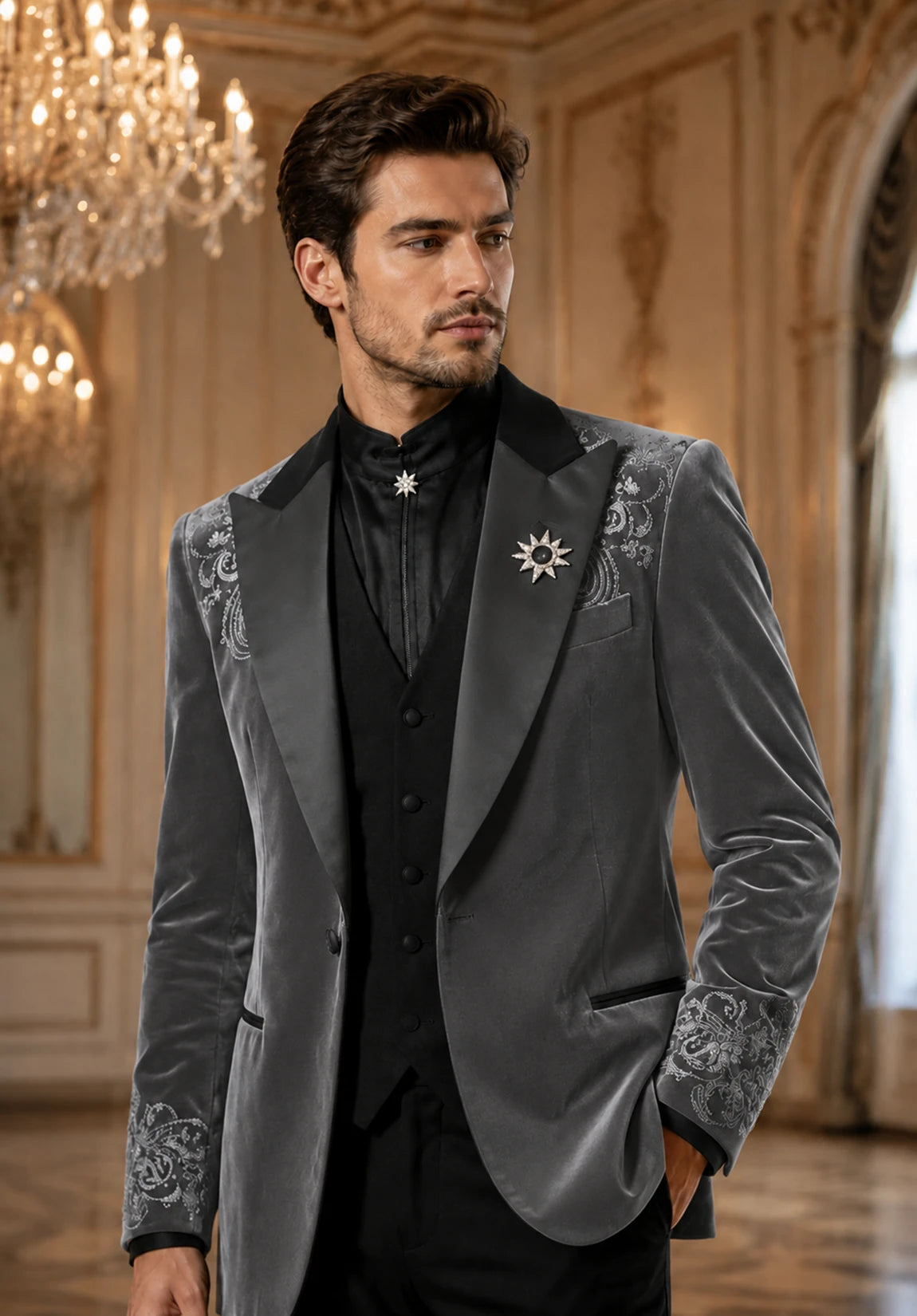 Men's gray velvet jacket