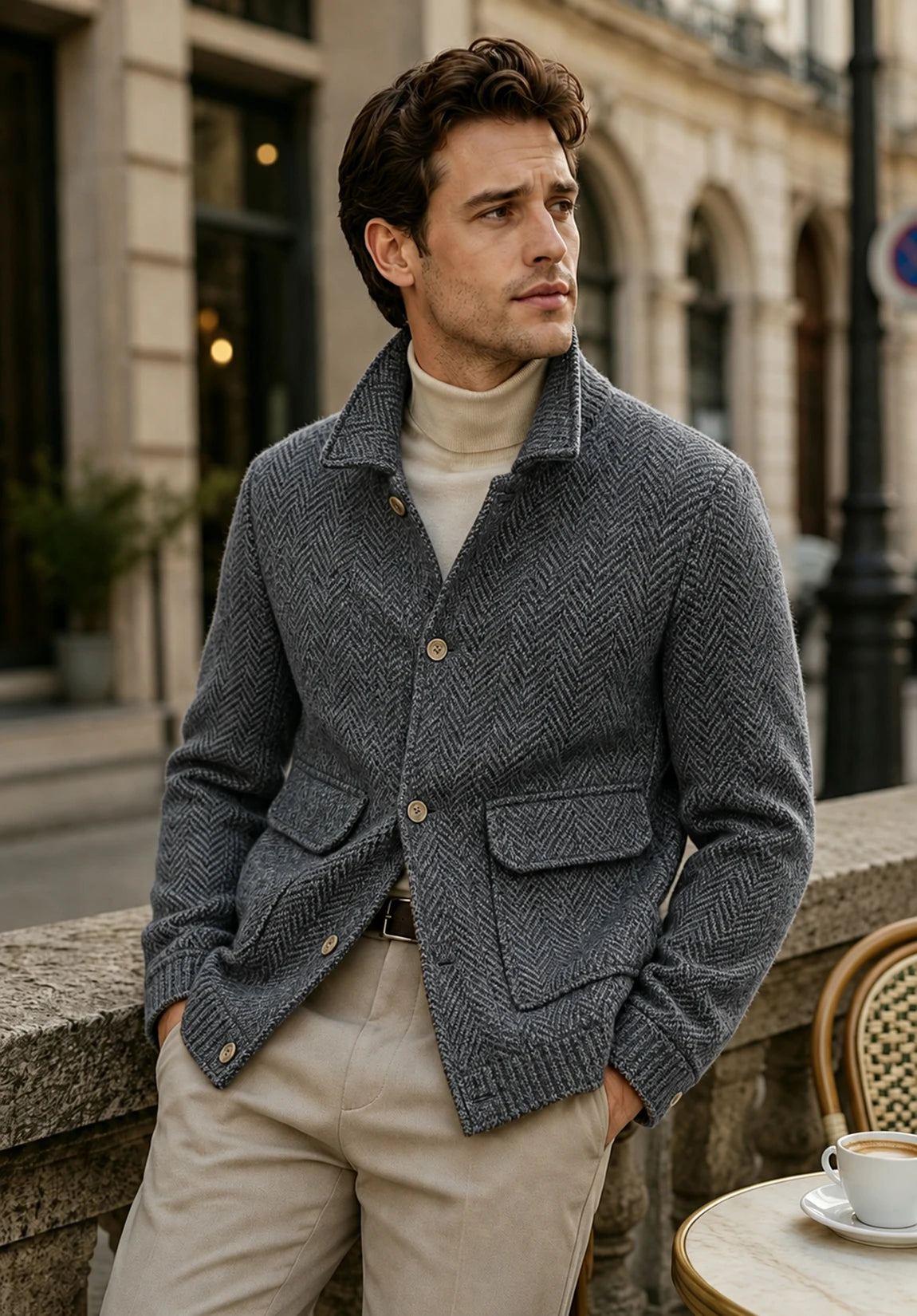 Men's gray herringbone jacket