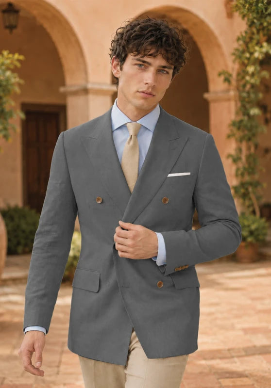 Men's Grey Linen Blazer Jacket