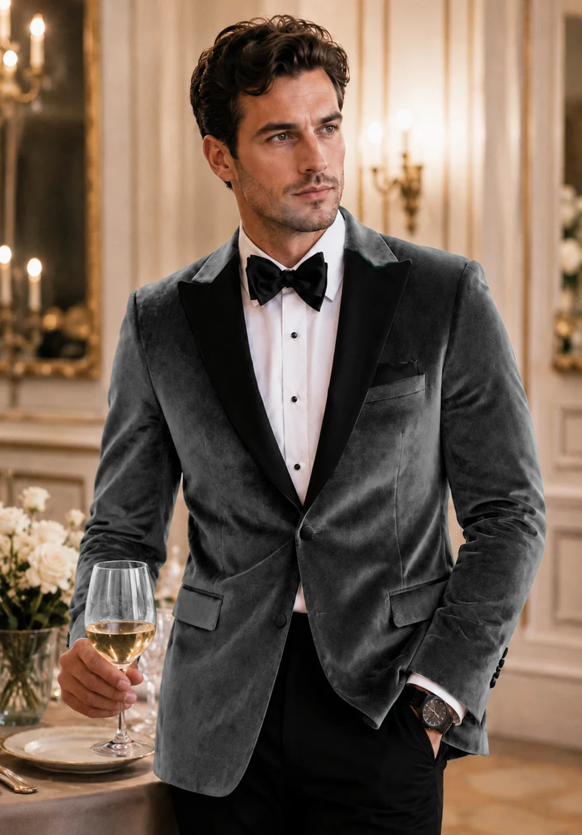 Men's gray velvet jacket