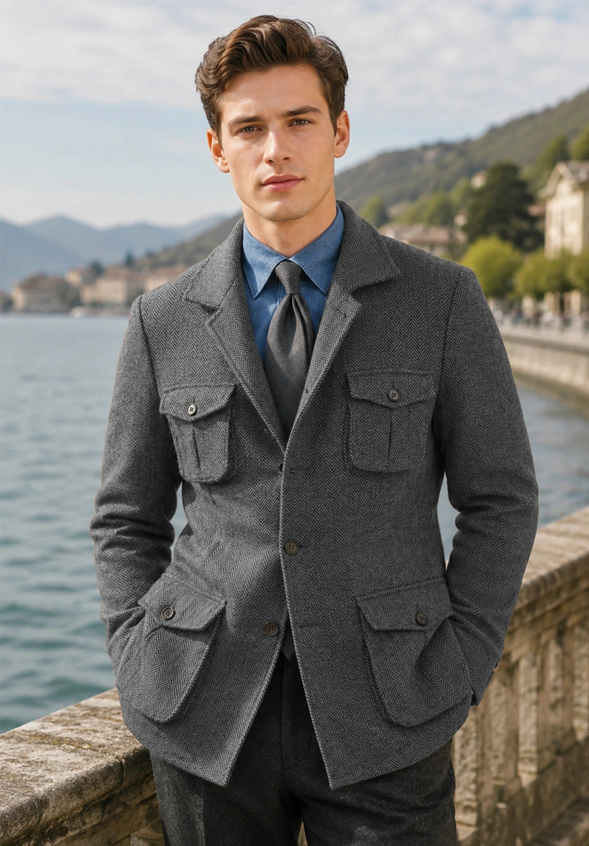 Men's gray herringbone jacket