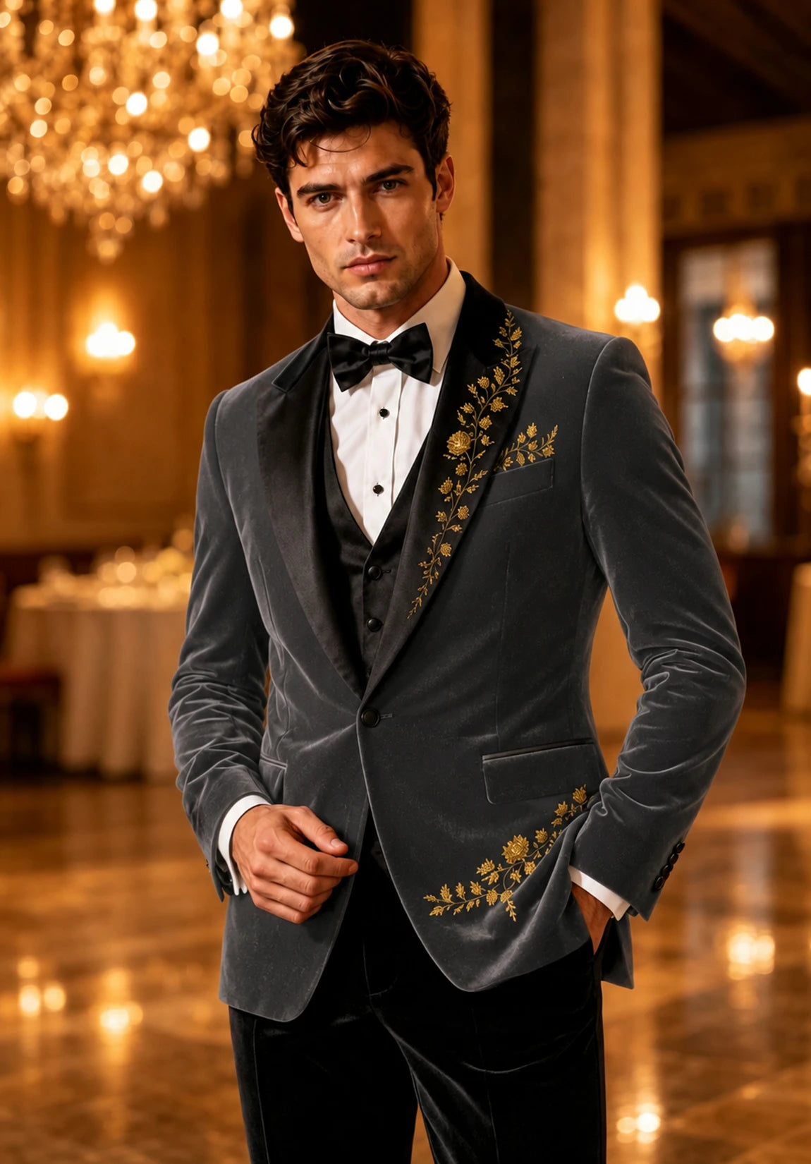 Men's Modern Fit Textured Velvet Blazer for Party