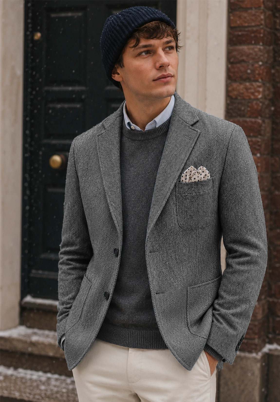 Men's gray herringbone jacket