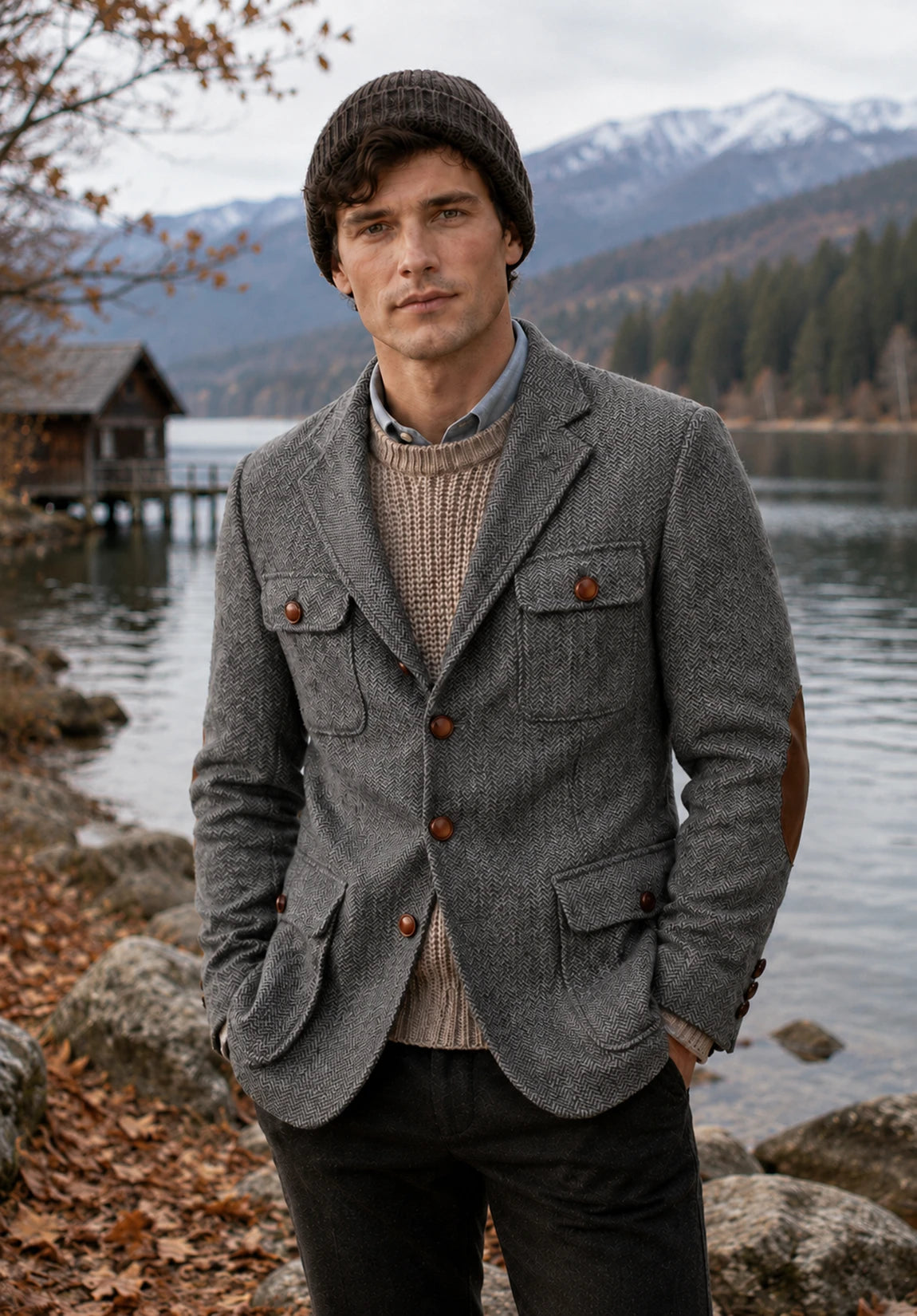 Men's gray herringbone jacket