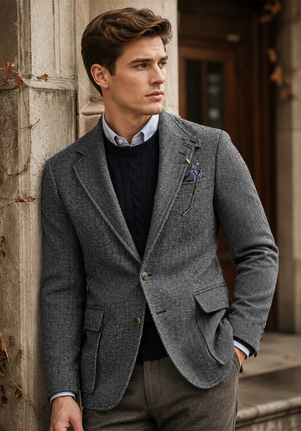Men's gray herringbone jacket