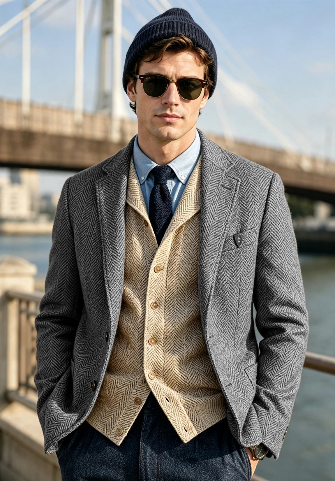 Men's gray herringbone jacket