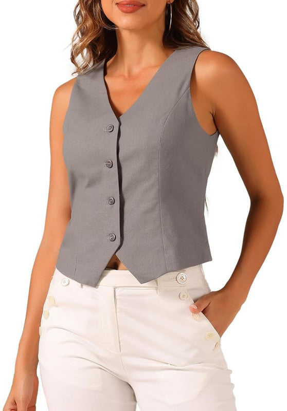 Dark Grey Women's Linen Vest Front View