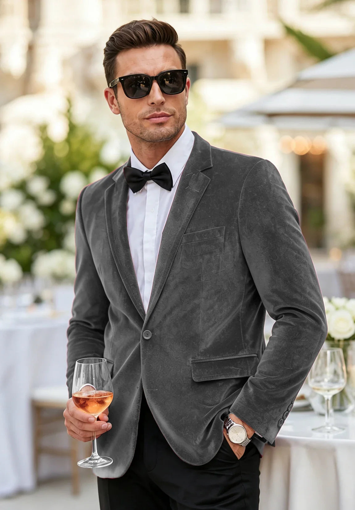 Men's gray velvet jacket
