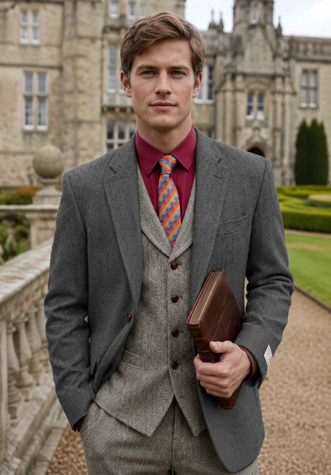 Men's gray herringbone jacket