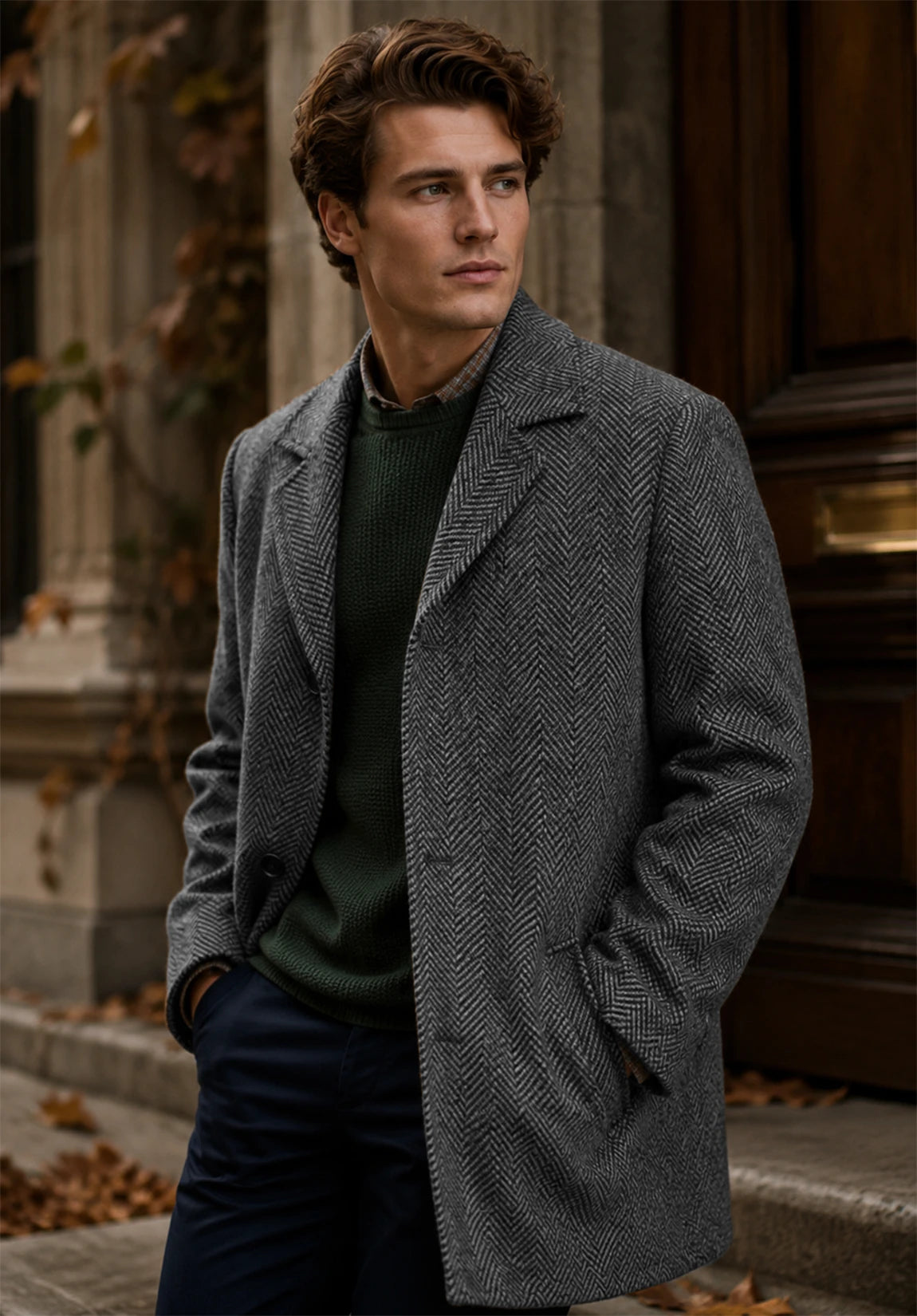 Men's gray herringbone jacket