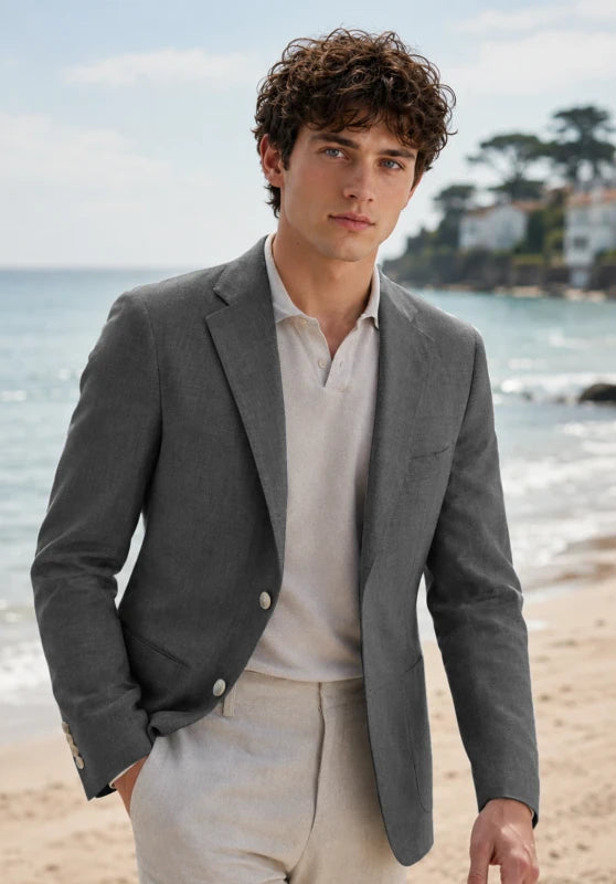 Men's Grey Linen Blazer Jacket