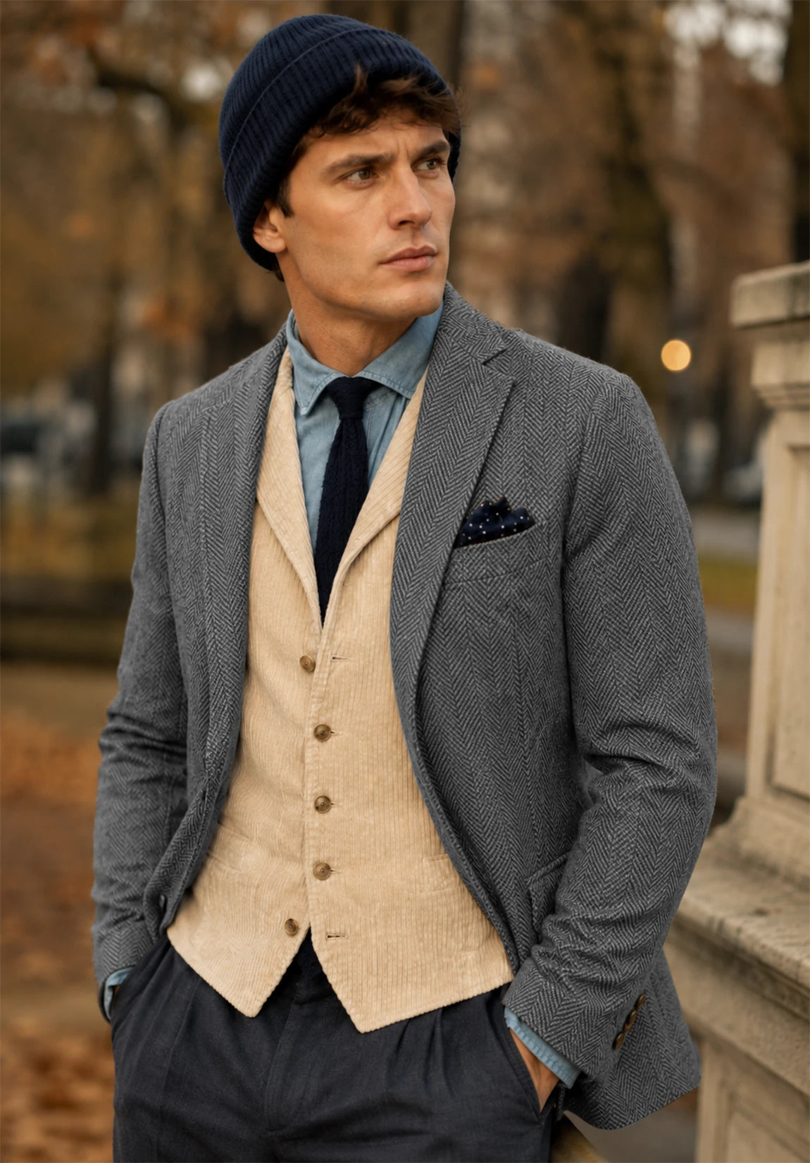 Men's gray herringbone jacket