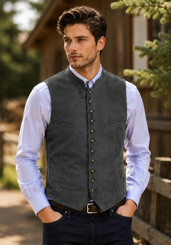 Men's dark gray suede vest 