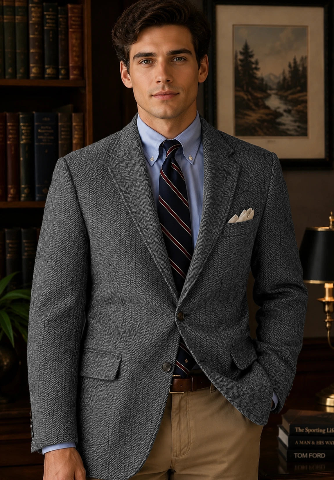 Men's gray herringbone jacket