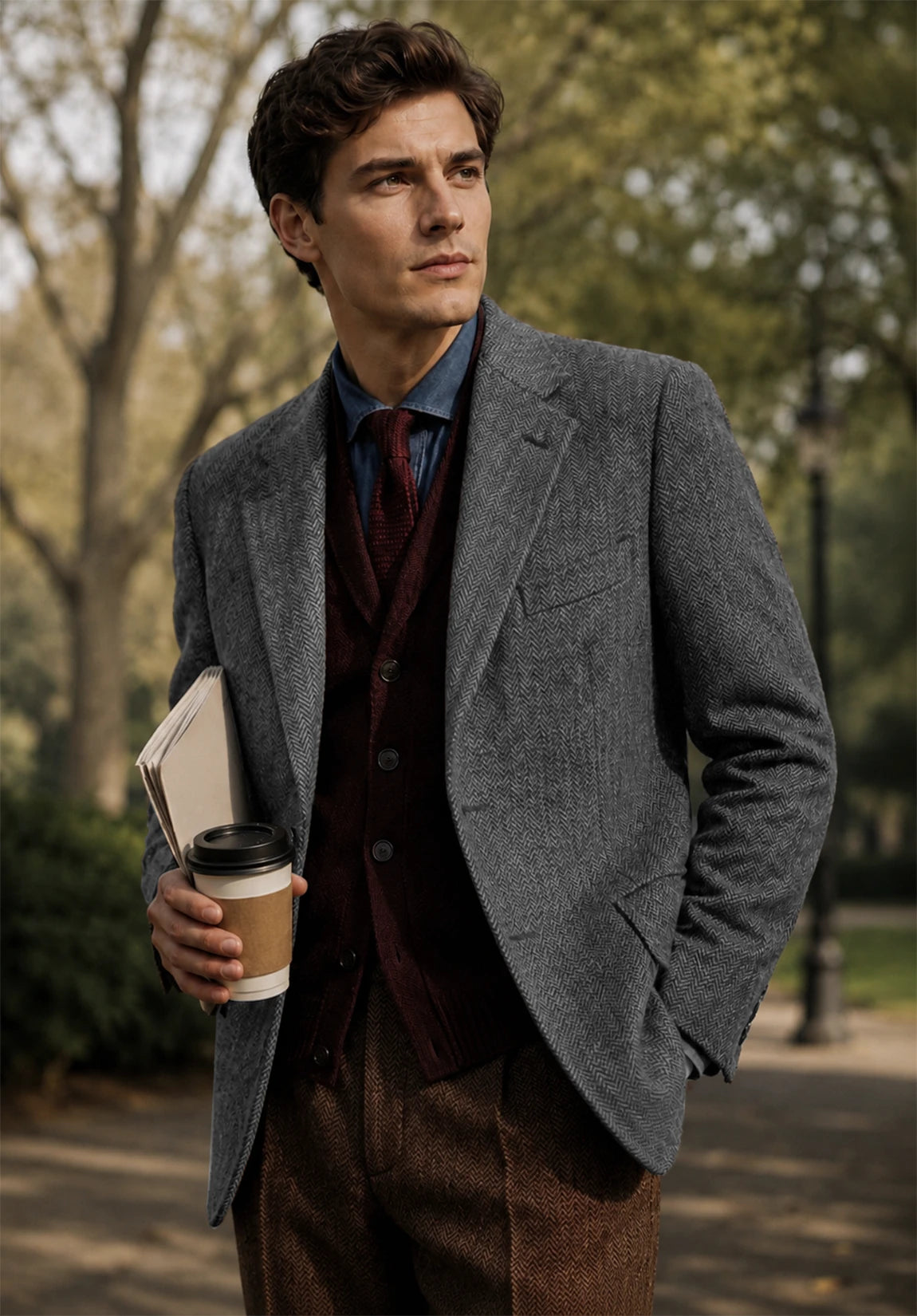 Men's gray herringbone jacket