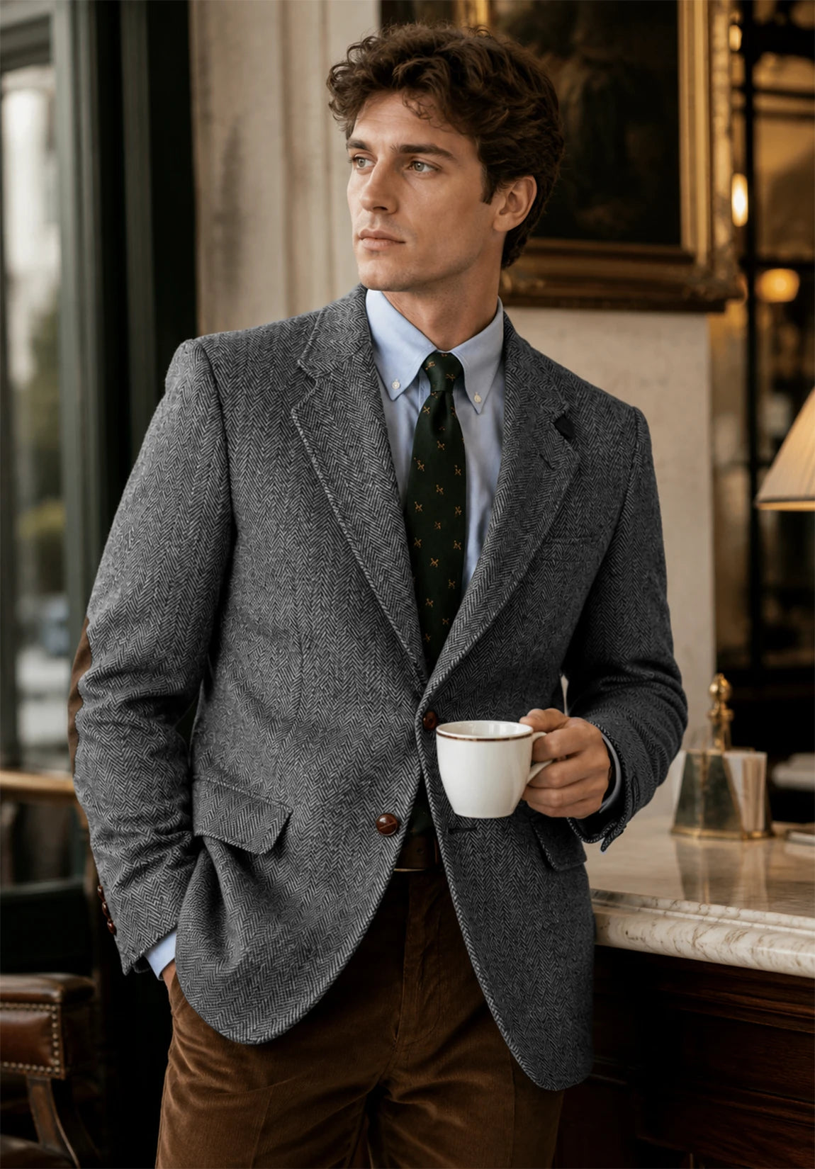 Men's gray herringbone jacket