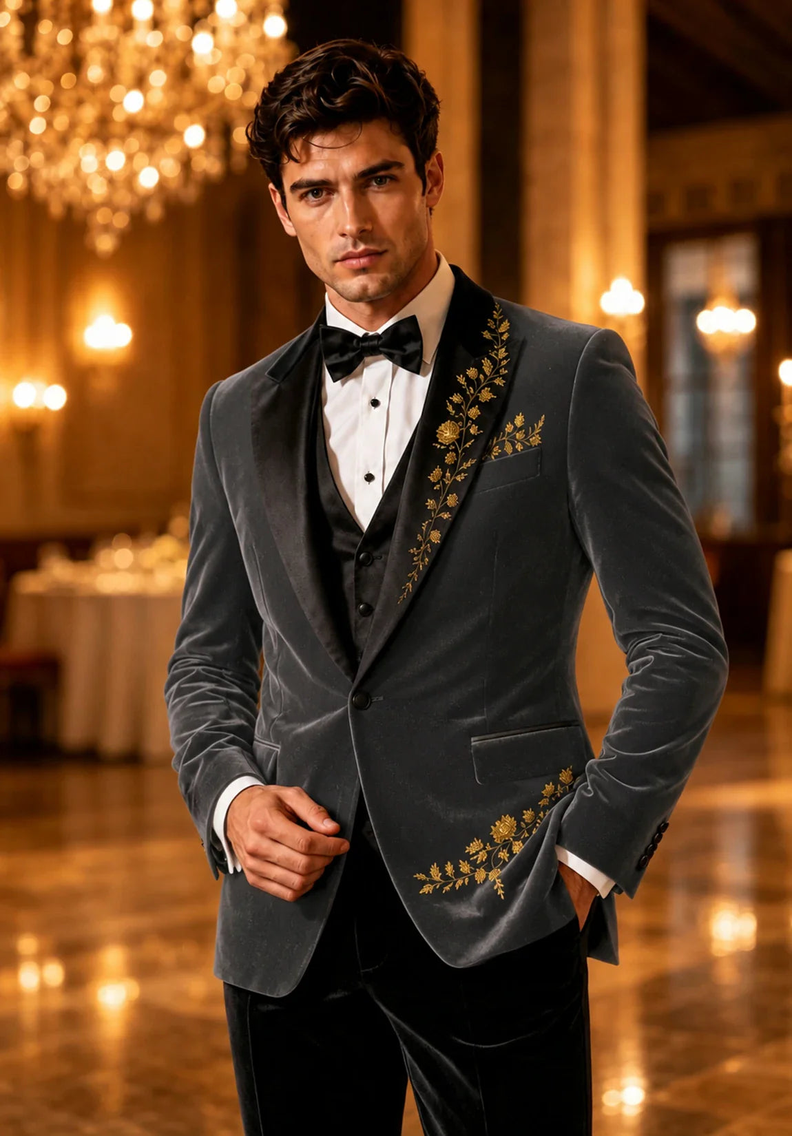 Men's gray velvet jacket