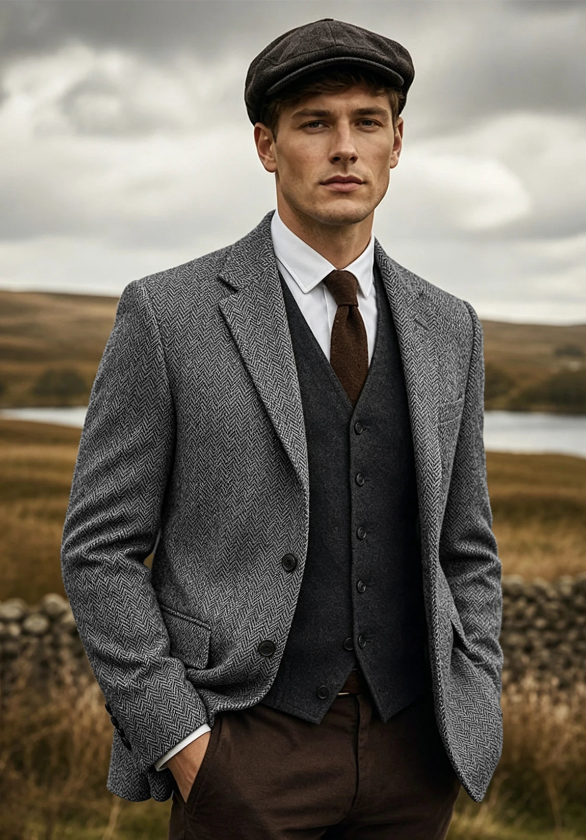 Men's gray herringbone jacket