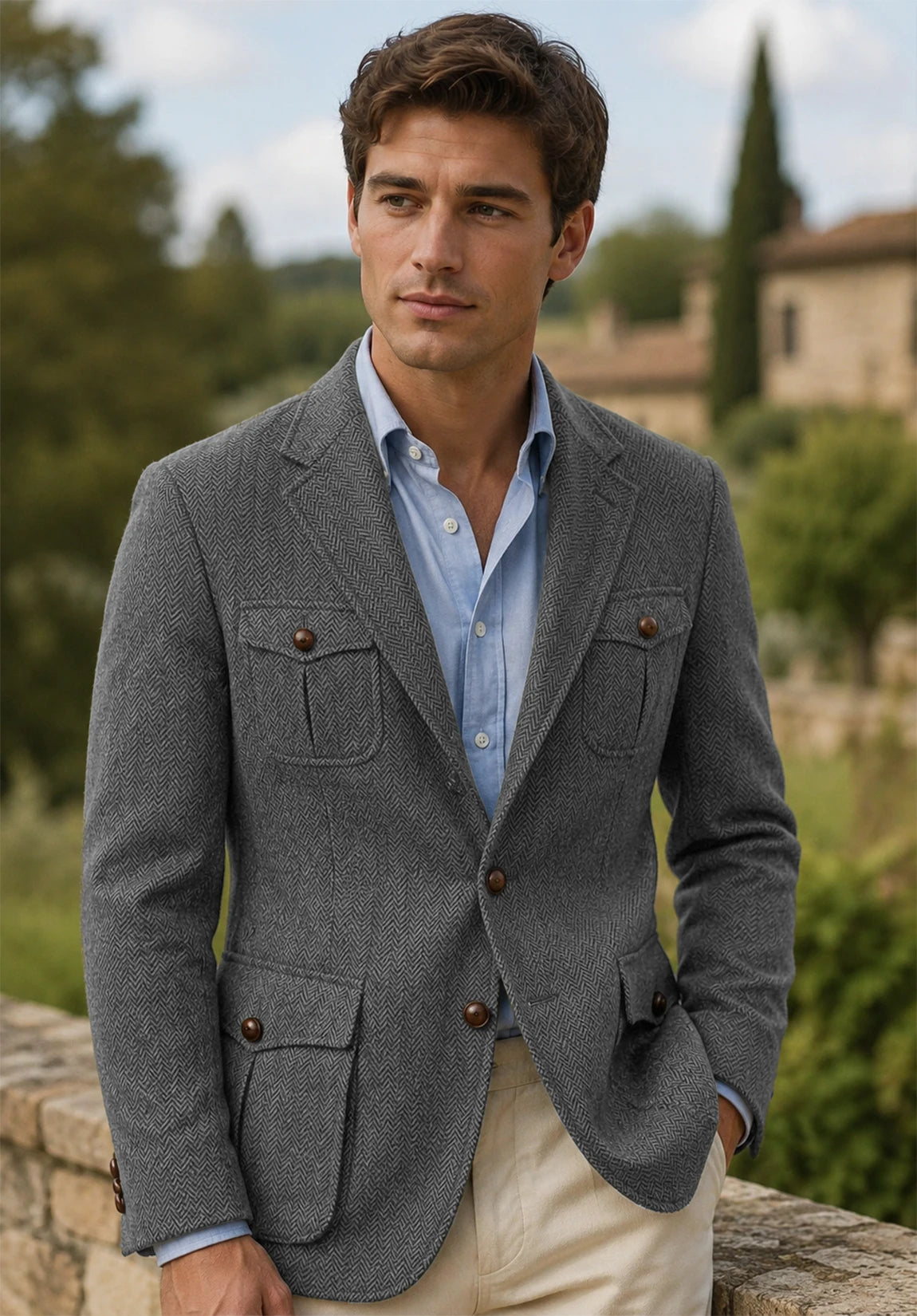 Men's gray herringbone jacket