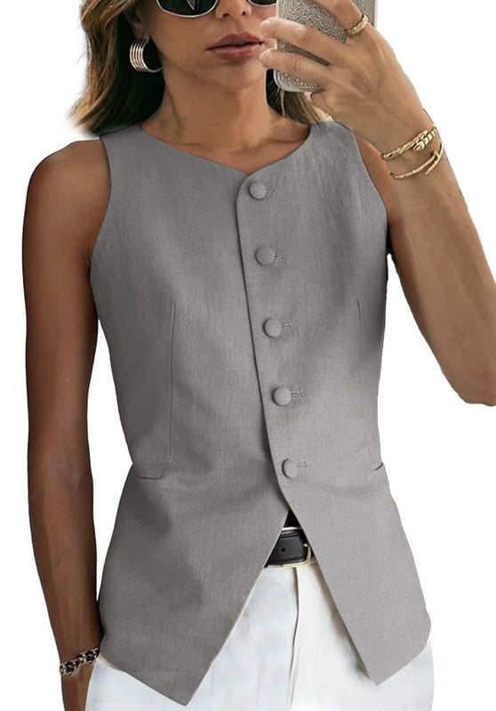 Grey Women's Linen Vest 