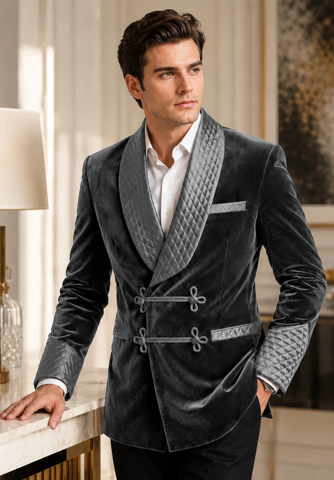 Men's gray velvet jacket