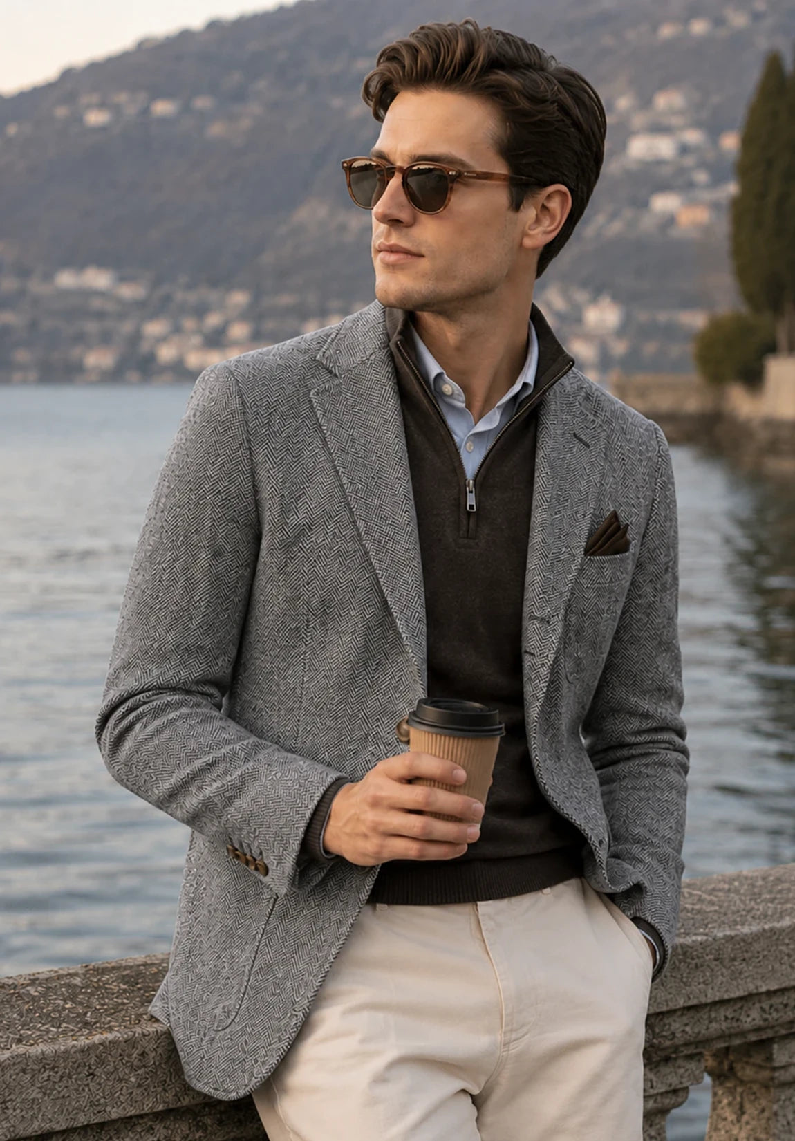 Men's gray herringbone jacket