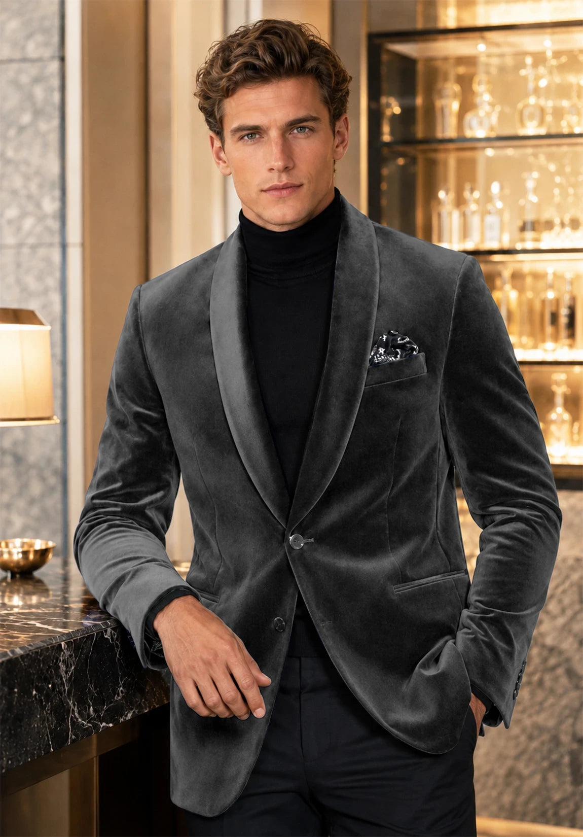 Men's gray velvet jacket
