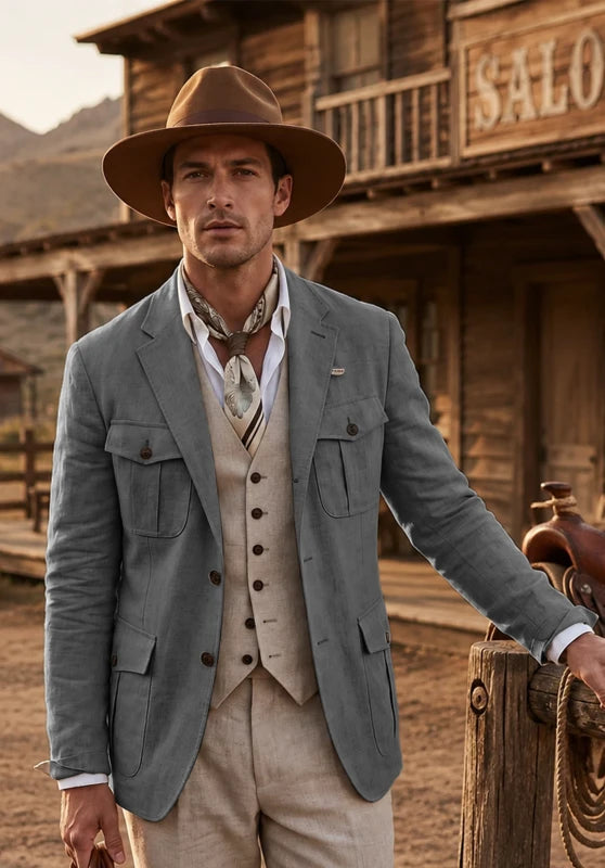 Men's Grey Linen Blazer Jacket