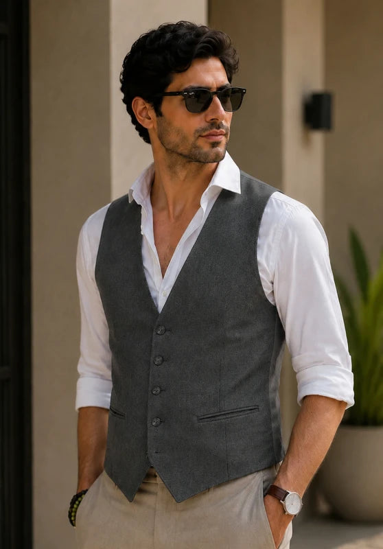 Men's dark gray suede vest 