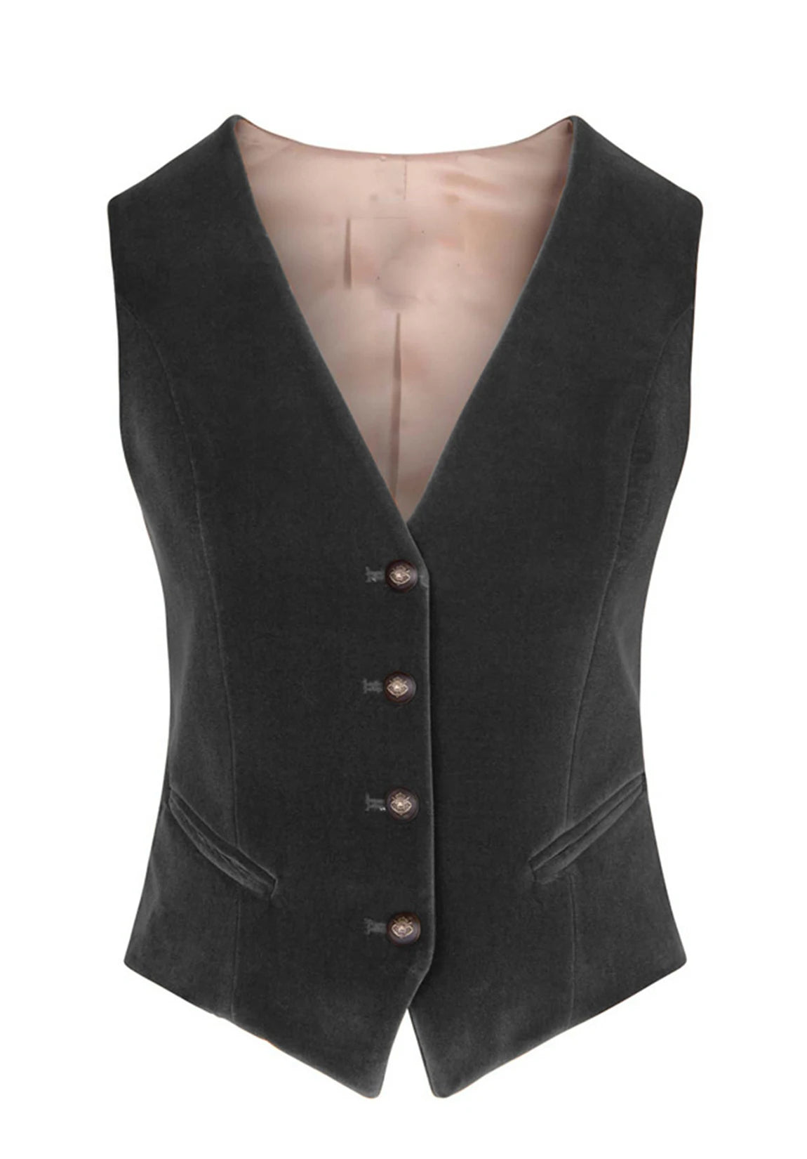 Women's Suit Vest Dark Grey Velvet Front Product View