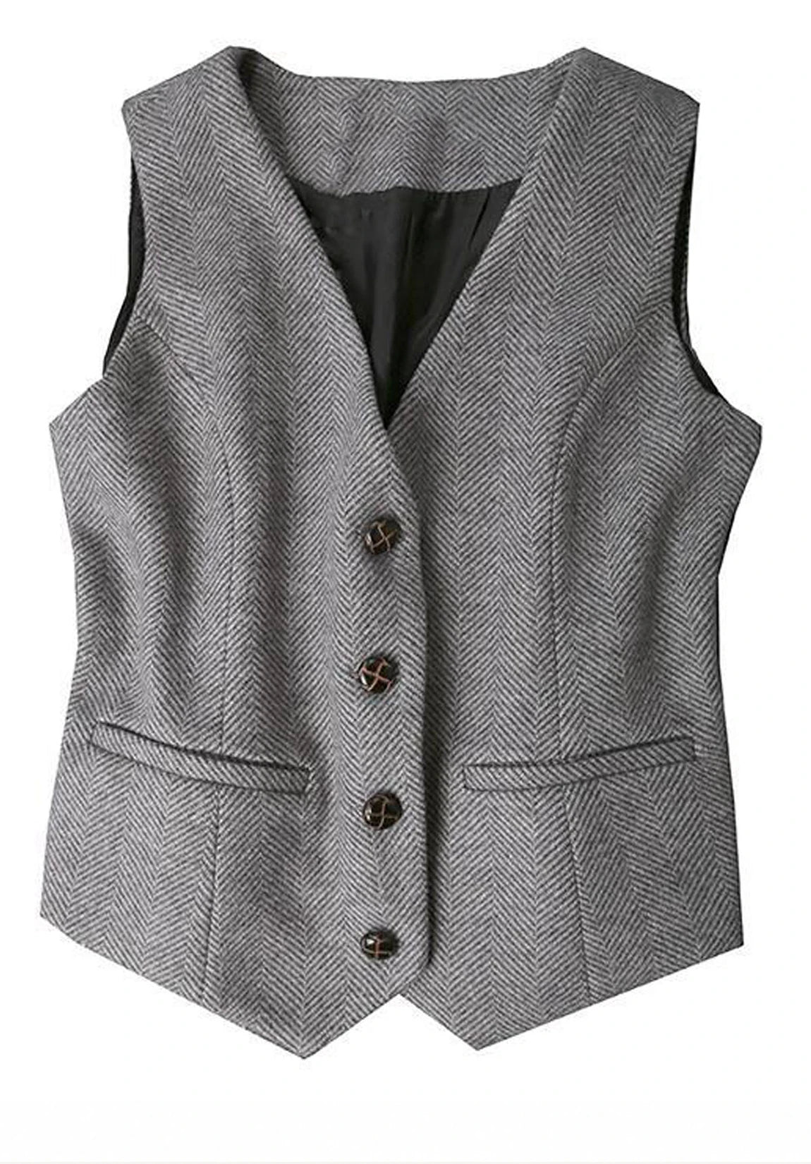 Women's Suit Vest  Grey  Herringbone  Front Styled Look
