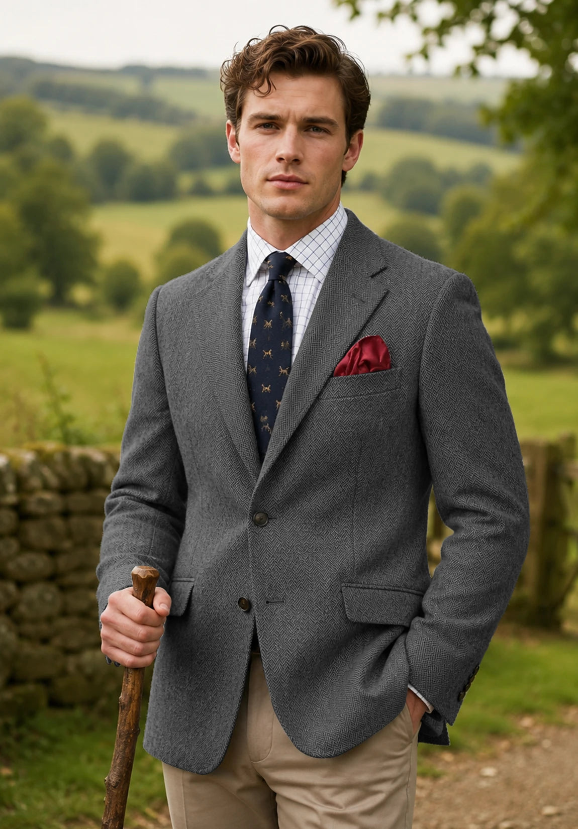 Men's gray herringbone jacket