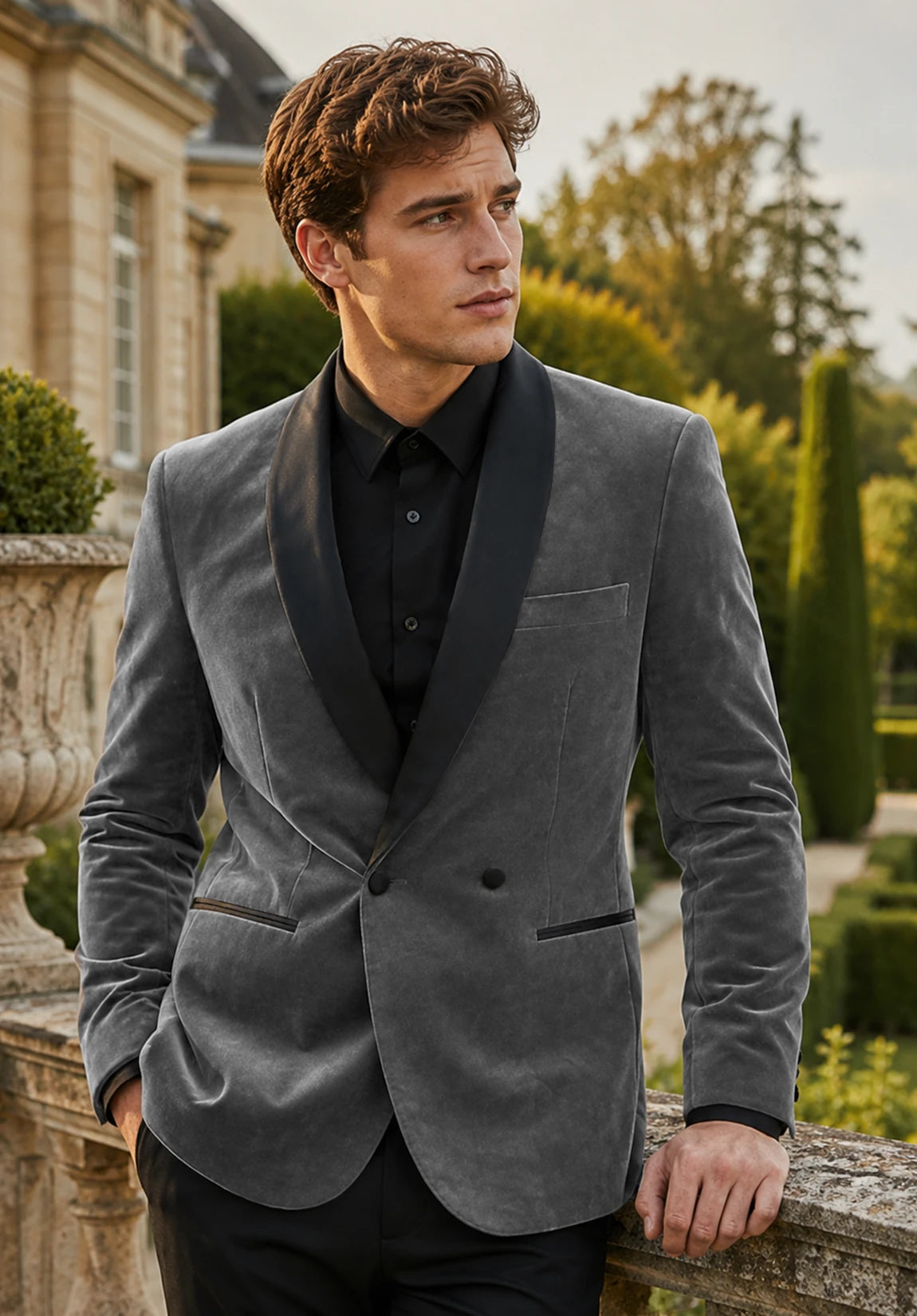 Men's gray velvet jacket