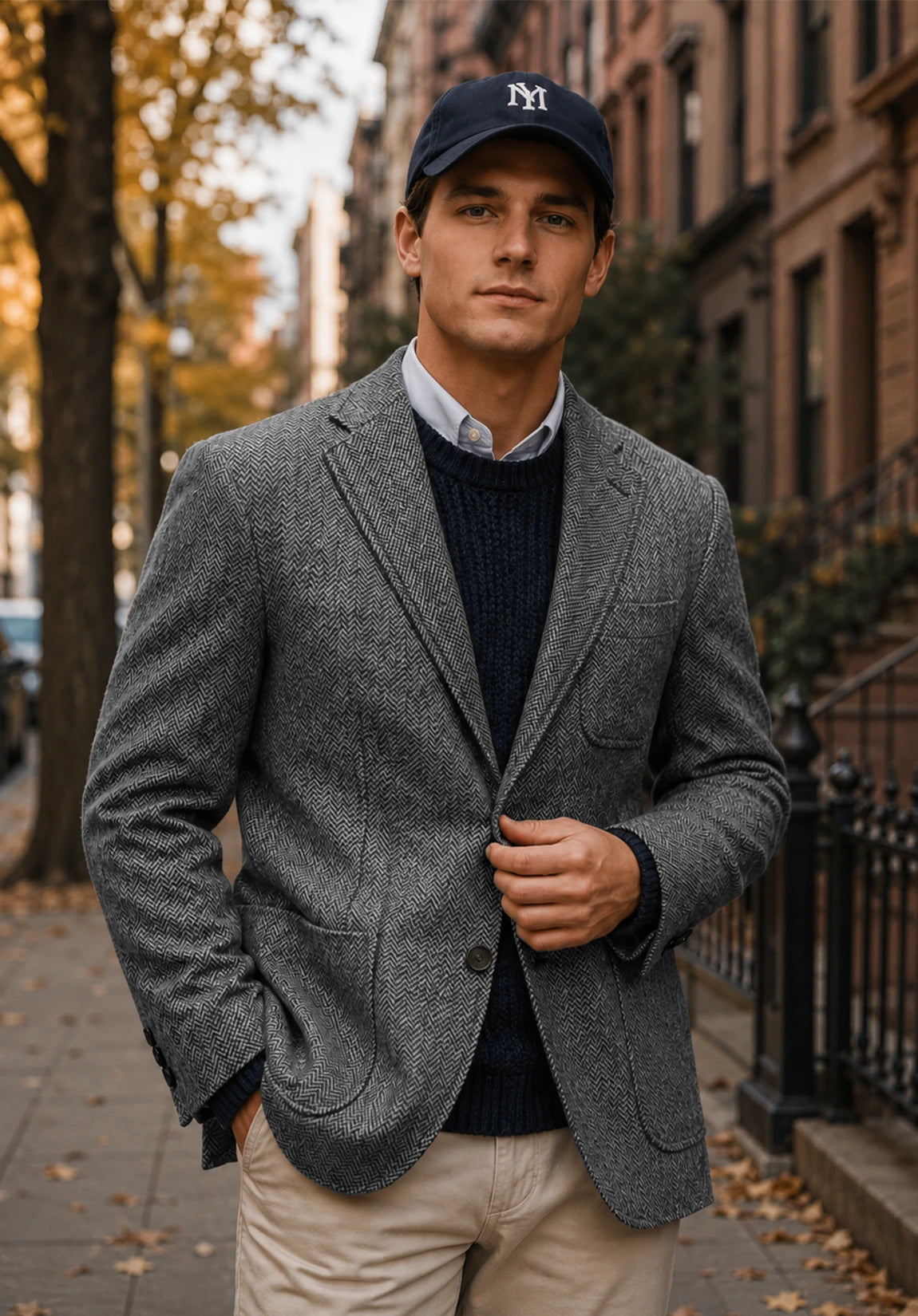 Men's gray herringbone jacket