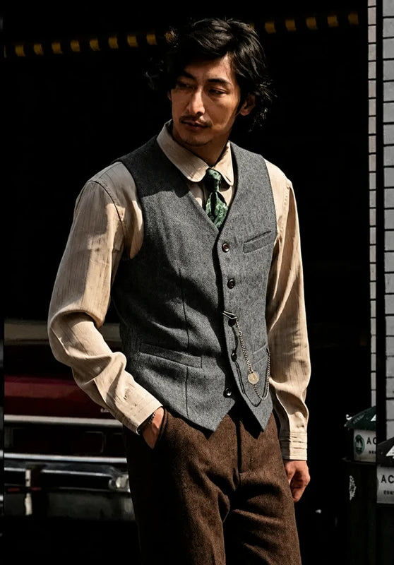 Men's gray tweed vest