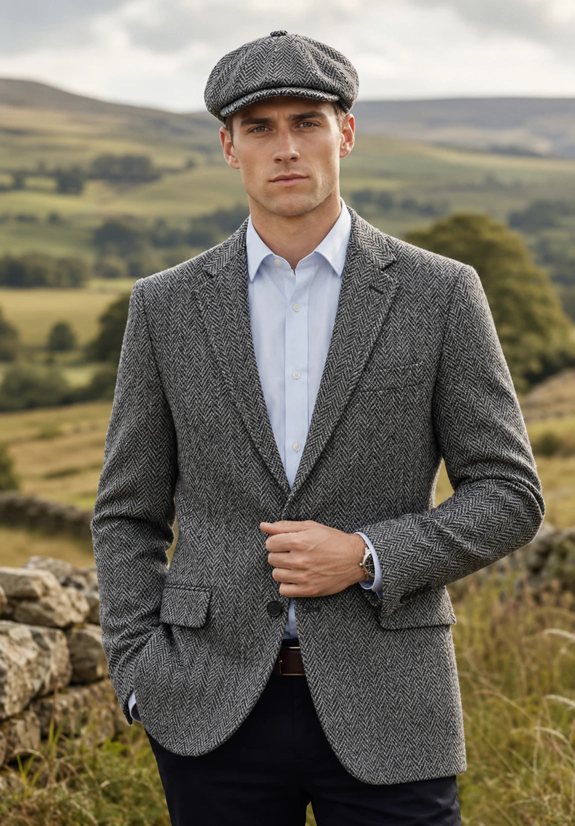Men's gray herringbone jacket