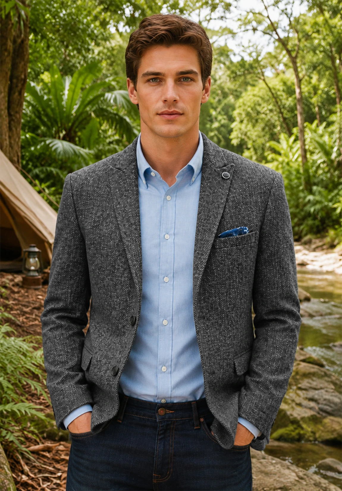 Men's gray herringbone jacket