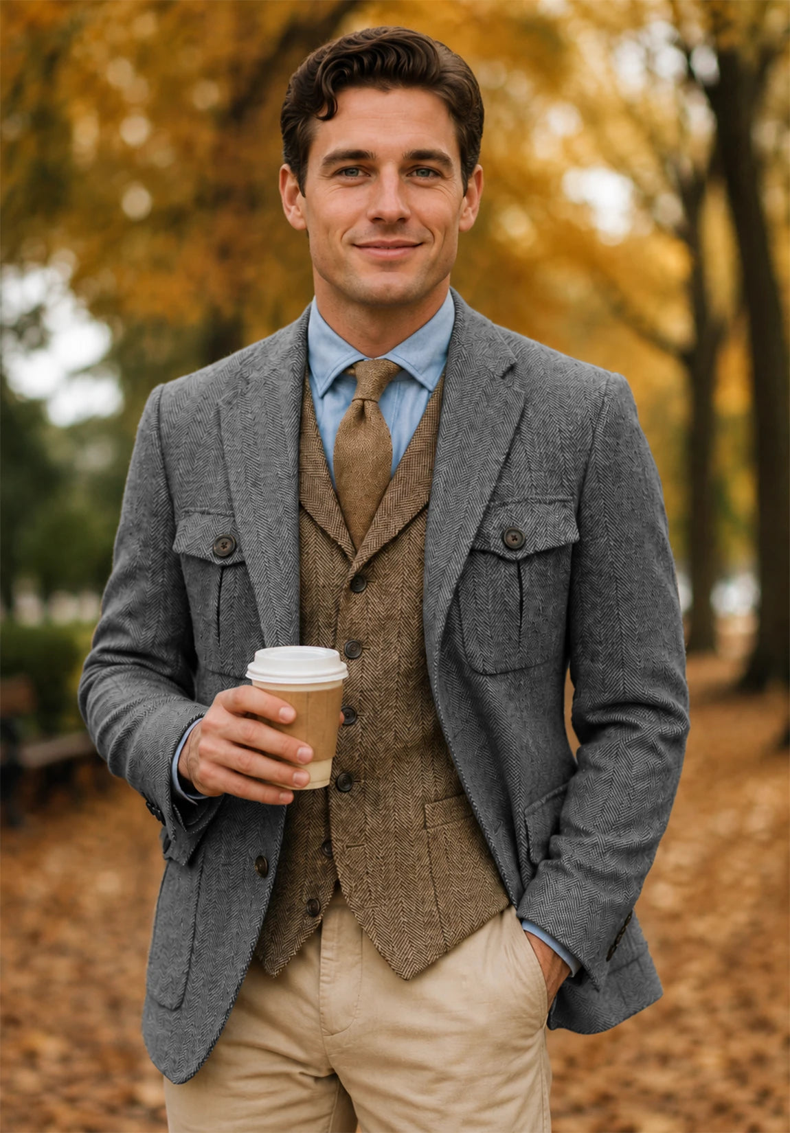 Men's gray herringbone jacket
