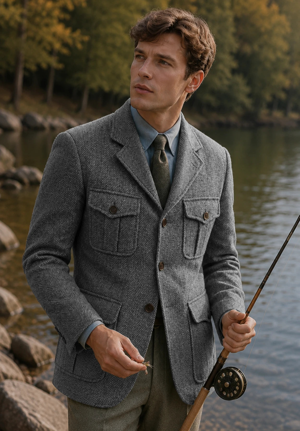 Men's gray herringbone jacket