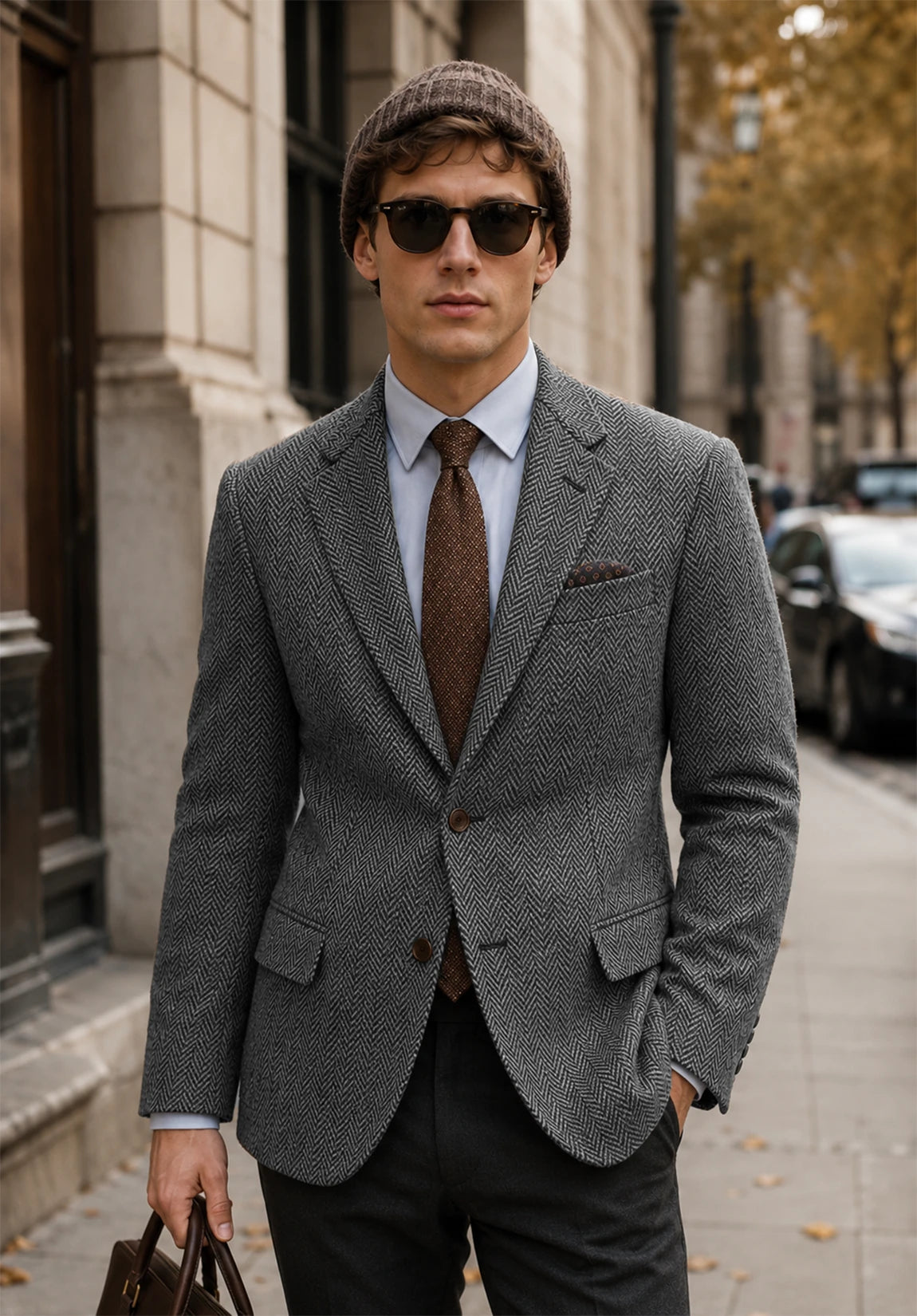 Men's gray herringbone jacket