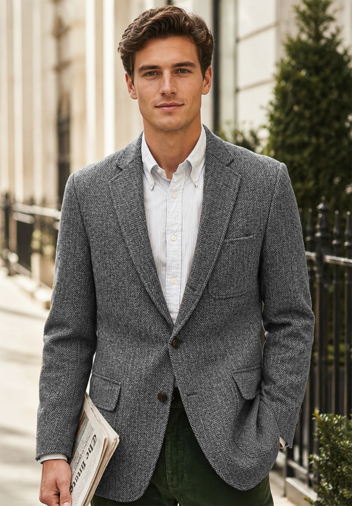 Men's gray herringbone jacket