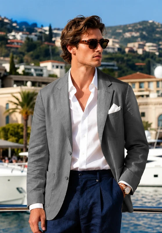Men's Grey Linen Blazer Jacket