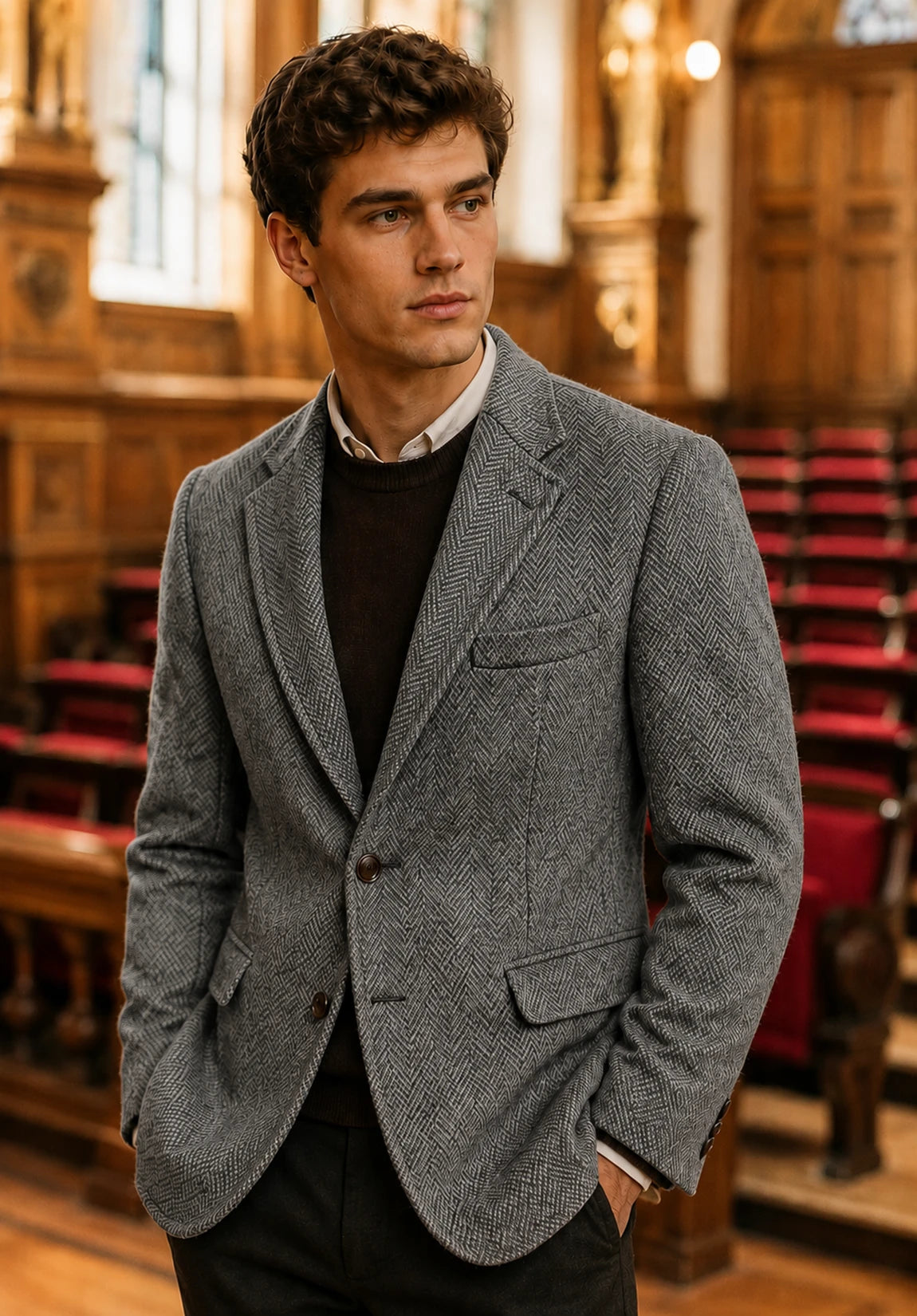 Men's gray herringbone jacket