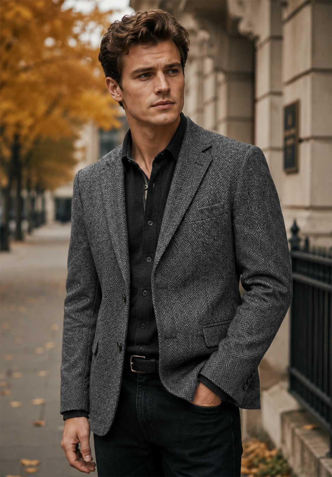 Men's gray herringbone jacket