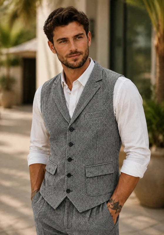 Men's gray tweed vest