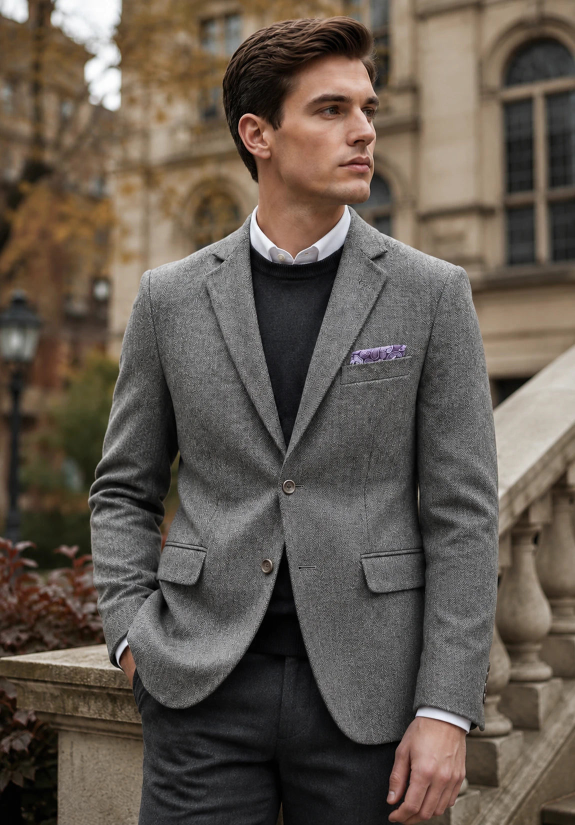 Men's gray herringbone jacket