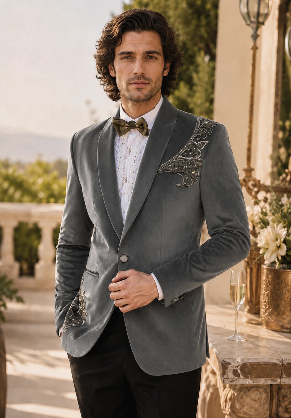 Men's gray velvet jacket