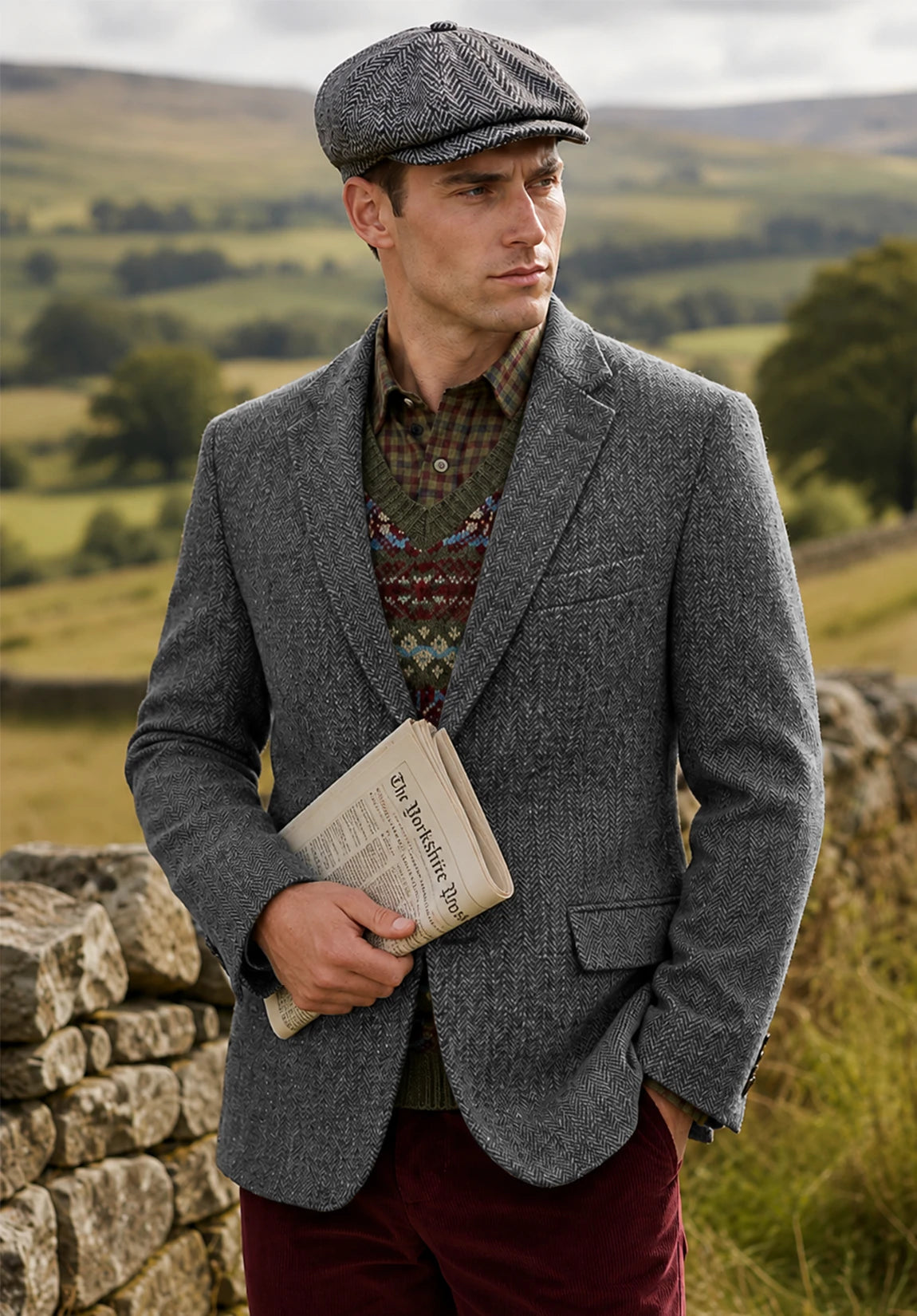 Men's gray herringbone jacket