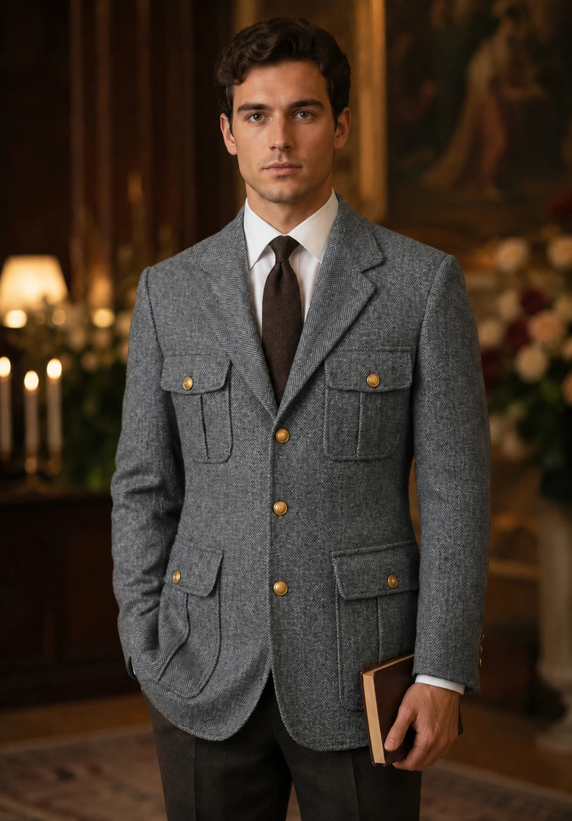 Men's gray herringbone jacket